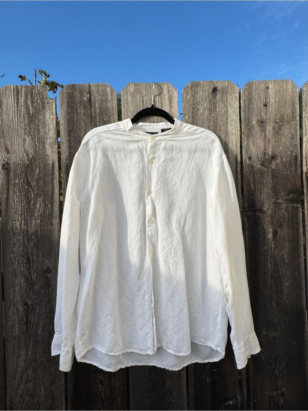 Vintage George White Band Collar Casual Button-Down Shirt Linen